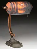 Reverse Painted Desk Lamp by Handel, Moonlit sunset shade with textured glass, numbered “4572”, sold Aug 2015