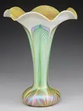 Pulled Feather Trumpet Vase by Quezal, offered Jun 2017