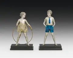 Ferdinand Preiss, Hoop Girl" and "Sonny Boy, bronze, cold-painted; marble base; signed on the reverse of the base: "F. Preiss"
