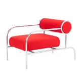 Shiro Kuramata, 'SOFA WITH ARMS' FOR CAPPELLINI, Polished chromed tubular frame with red textile upholstered seat and cylindrical backrest