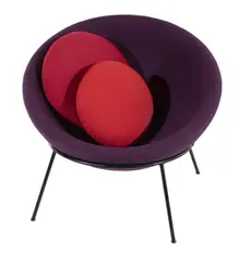LIMITED EDITION 'BOWL CHAIR' FOR ARPER by Lina Bo Bardi, Purple fabric with two red cushions on painted steel frame, sold Nov 2019