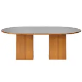Afra & Tobia Scarpa, 'AFRICA' DINING TABLE FOR MAXALTO, Ebonised oval top with characteristic walnut and ebony border on twin pedestal base with brass edge detail