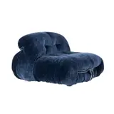 Afra & Tobia Scarpa, 'SORIANA' LOUNGE CHAIR FOR CASSINA, Deep blue velvet textile upholstery with chromed metal external frame element to front and back. Manufacturer sticker to underside