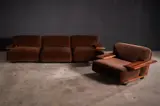 Mario Bellini, 'PIANURA' MODULAR SOFA SET FOR CASSINA, Solid walnut timber frame and velvet upholstery. Three seat sofa and armchair