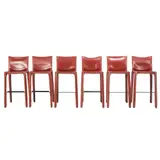 Mario Bellini, SIX 'CAB 410' BAR STOOLS FOR CASSINA, Cognac saddle leather over a steel and plastic frame with a zipper system