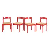 Vico Magistretti, FOUR ‘CARIMATE' DINING CHAIRS FOR STENDIG, Red lacquered timber frames with rush seats