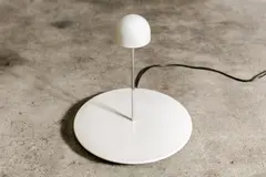Vico Magistretti, 'NEMEA' TABLE LIGHT FOR ARTEMIDE, Painted metal base acts as a diffuser for down light. Chrome metal stem and porcelain shade