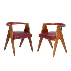 Schulim Krimper, PAIR OF ARMCHAIRS FOR THE MAAS CABARET, Australian hardwood, leather and brass