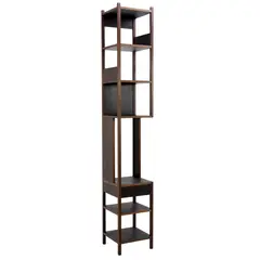 Achille Castiglioni, 'LUNGANGOLO' STORAGE FOR KARAKTER, In black oiled oak finish. Slender pillars support square shelves and single drawer. Originally produced by Bernini