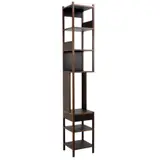 Achille Castiglioni, 'LUNGANGOLO' STORAGE FOR KARAKTER, In black oiled oak finish. Slender pillars support square shelves and single drawer. Originally produced by Bernini