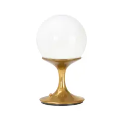 TABLE LAMP by Stilnovo, Spherical glass diffuser on brass hourglass stem, sold Nov 2025