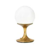 Stilnovo, TABLE LAMP, Spherical glass diffuser on brass hourglass stem