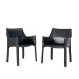Mario Bellini, TWO 'CAB 413' DINING CHAIRS FOR CASSINA, Constructed from black saddle leather over a steel and plastic frame with a zipper system. Stamped to bases