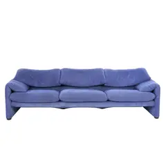 Vico Magistretti, THREE SEAT 'MARALUNGA' SOFA FOR CASSINA, Upholstered in periwinkle blue suede with adjustable head rests. Retains manufacturer tag
