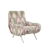 Marco Zanuso, 'LADY' ARMCHAIR FOR ARFLEX, Low back with organic curved profile on tubular metal legs. Reupholstered in a Ken Scott designed peacock feather fabric