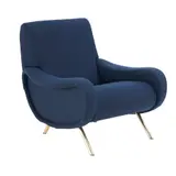 Marco Zanuso, 'LADY' ARMCHAIR FOR CASSINA, Low back with organic curved profile on tubular gold tone metal legs with navy blue wool felt upholstery. Cassina tag stitched to underside