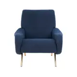 Marco Zanuso, 'LADY' ARMCHAIR FOR CASSINA, Low back with organic curved profile on tubular gold tone metal legs with navy blue wool felt upholstery. Cassina tag stitched to underside