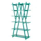 Vico Magistretti, 'NUVOLA ROSSA' BOOKCASE FOR CASSINA, Folding wooden A-frame supports six shelves in all over matte finish green lacquer
