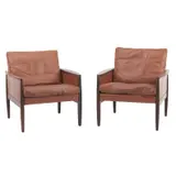 Hans Olsen, A PAIR OF MODEL 2191 ARMCHAIRS FOR BRDR. JUUL KRISTENSEN, Rosewood with tan leather upholstery