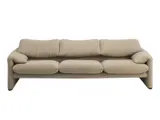 THREE SEAT MARALUNGA SOFA FOR CASSINA by Vico Magistretti, Light khaki green fabric upholstery with black plastic fittings. Adjustable headrests. Retains tag, sold Nov 2023