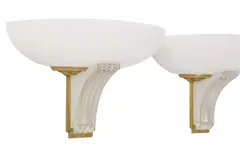 Jean Perzel, PAIR OF WALL SCONCES, Clear and frosted glass with brass mounts. Stamped to interior