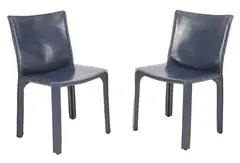 SET OF SIX 412 CAB CHAIRS FOR CASSINA by Mario Bellini, Petrol blue coloured saddle-hide leather with self supporting structure. Polyurethane foam padding with plastic feet. Ca, sold Apr 2023