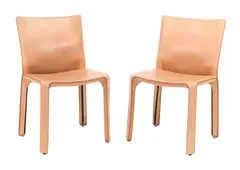 SET OF EIGHT CAB 412 CHAIRS FOR CASSINA by Mario Bellini, Natural tan coloured saddle-hide leather with self supporting structure. Polyurethane foam padding with plastic feet. Ca, sold Apr 2023