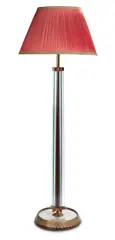 Pietro Chiesa, FLOOR LAMP FOR FONTANA ARTE, Timber, mirrored glass and scrolled brass detail with original red silk pleated shade
