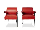 Maxime Old, PAIR OF CHAIRS, Red leather upholstery, painted metal and brass
