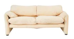 Vico Magistretti, TWO SEAT MARALUNGA SOFA FOR CASSINA, White / cream woollen blend upholstery