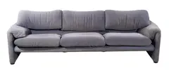 THREE SEAT MARILUNGA SOFA FOR CASSINA by Vico Magistretti, Original velvet striped & ribbed upholstery in blue, back, and grey tones, sold Apr 2022