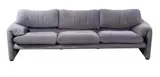 THREE SEAT MARILUNGA SOFA FOR CASSINA by Vico Magistretti, Original velvet striped & ribbed upholstery in blue, back, and grey tones, sold Apr 2022