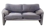 TWO SEAT MARALUNGA SOFA FOR CASSINA by Vico Magistretti, Original velvet striped & ribbed upholstery in blue, back, and grey tones, sold Apr 2022