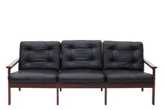 Illum Wikkelso, CAPELLA SOFA FOR NIELS EILERSEN, Solid rosewood frame, seat cushion and backrest in black leather
