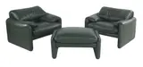 Vico Magistretti, PAIR OF 'MARALUNGA' ARMCHAIRS & OTTOMAN FOR CASSINA