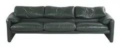 THREE SEATER 'MARALUNGA' FOR CASSINA by Vico Magistretti, British racing green leather, sold Nov 2020
