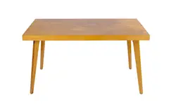 Douglas Snelling, DINING SETTING OF TABLE & SIX CHAIRS, Chairs re-webbed in mint fabric (signed)