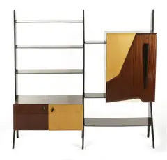 ITALIAN WALL UNIT by Ico Parisi, Lacquered shelving and bar, sold Apr 2019