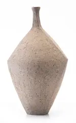 Col Levy, ASYMETRICAL FACETED UNGLAZED VASE, WITH TENMOKU INSIDE NECK. CIRCA 1970. 41cm high, 1970