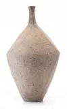 Col Levy, ASYMETRICAL FACETED UNGLAZED VASE, WITH TENMOKU INSIDE NECK. CIRCA 1970. 41cm high, 1970