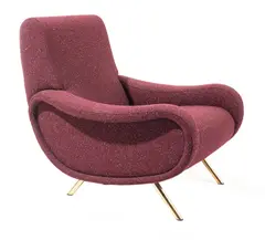 '720 LADY' FOR CASSINA by Marco Zanuso, Burgundy flecked fabric on gilt legs, sold Jul 2018