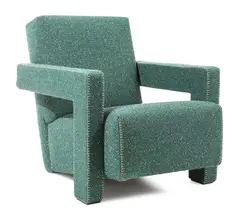 '637 UTRECHT' ARMCHAIR FOR CASSINA by Gerrit Rietveld, Green flecked fabric with white blanket stitching, sold Jul 2018