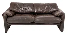 'MARALUNGA' TWO SEAT SOFA by Vico Magistretti, Chocolate brown leather, sold Jul 2018