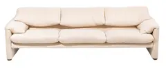 'MARALUNGA' THREE SEAT SOFA by Vico Magistretti, Bone cotton fabric (some staining), sold Jul 2018