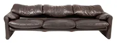 'MARALUNGA' THREE SEAT SOFA by Vico Magistretti, Chocolate brown leather, sold Jul 2018