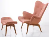 Grant Featherston, R160 CONTOUR CHAIR WITH MATCHING OTTOMAN, In flecked peach upholstery