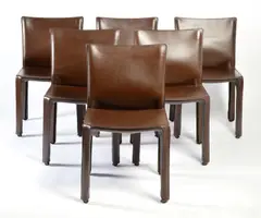Six Cab chairs by Mario Bellini, Model 412 in brown leather, sold Dec 2015