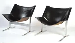 Pair of original 'Sling' chairs by Clement Meadmore, Leather on chrome frame, sold Dec 2015