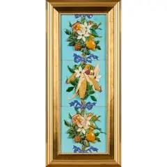 Mintons, FRAMED MAJOLICA THREE-TILE PANEL, CIRCA 1880, 1880, relief-moulded and glazed earthenware