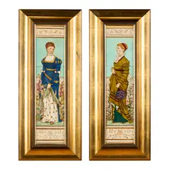 Mintons, PAIR OF FRAMED AESTHETIC MOVEMENT TILE PANELS, CIRCA 1875, 1875, painted and glazed dust-pressed clay